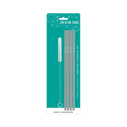 Straw Stainless Steel Straight Straw Reusable Brush Cleaning Utensils Drink Lab (4) - Drink Lab - empaque