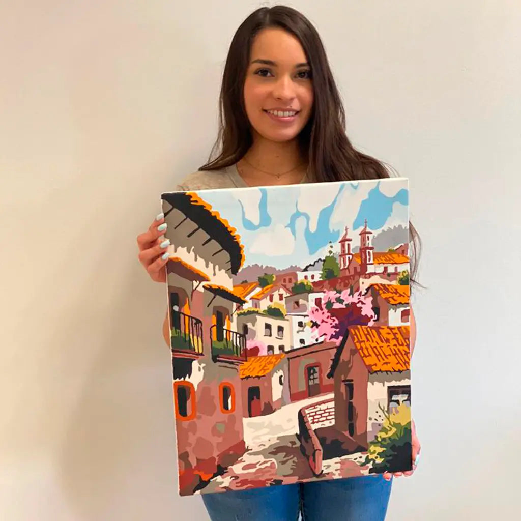 PINTA POR NÚMERO PUEBLO MÁGICO 40X50 - Diako - detalle