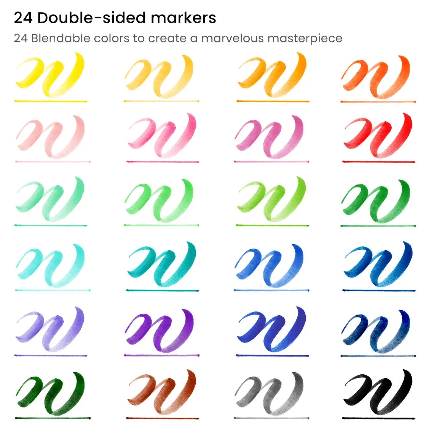 ARTEZA Kids Dual Tip Washable Markers, 24 Bright Colors, Marker Pens with Ultra Fine and Brush Tip, School Supplies for Kids Ages 3 and Up - Arteza - vista trasera
