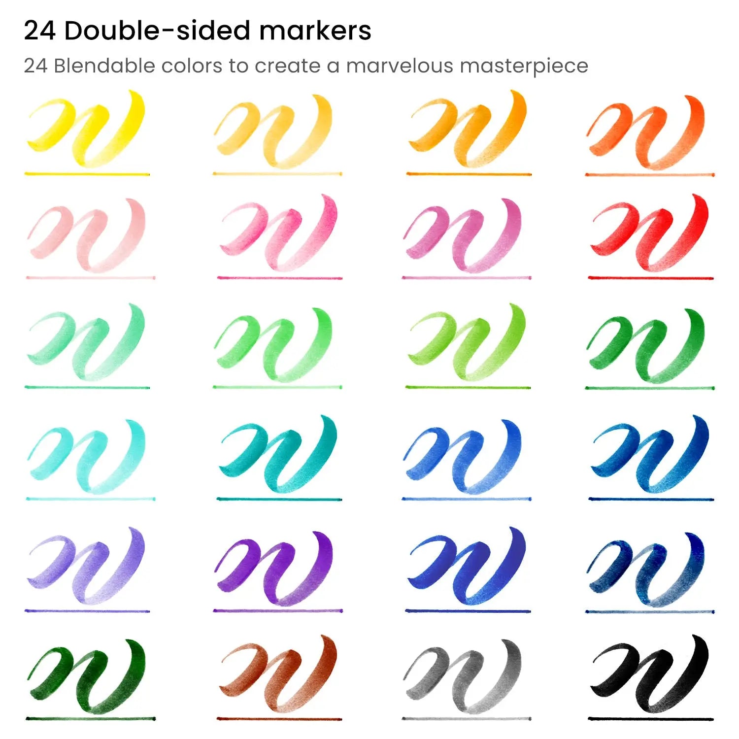 ARTEZA Kids Dual Tip Washable Markers, 24 Bright Colors, Marker Pens with Ultra Fine and Brush Tip, School Supplies for Kids Ages 3 and Up - Arteza - vista trasera