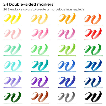 ARTEZA Kids Dual Tip Washable Markers, 24 Bright Colors, Marker Pens with Ultra Fine and Brush Tip, School Supplies for Kids Ages 3 and Up - Arteza - vista trasera