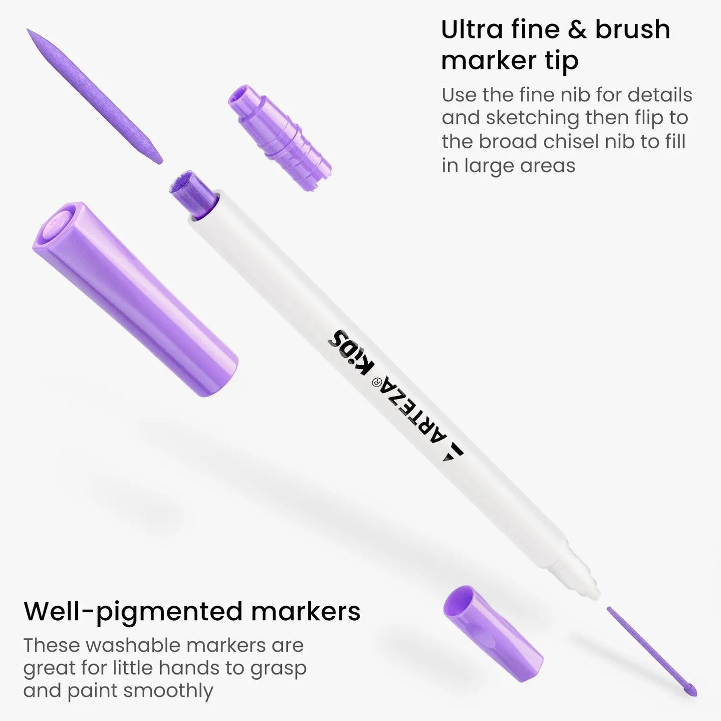 ARTEZA Kids Dual Tip Washable Markers, 24 Bright Colors, Marker Pens with Ultra Fine and Brush Tip, School Supplies for Kids Ages 3 and Up - Arteza