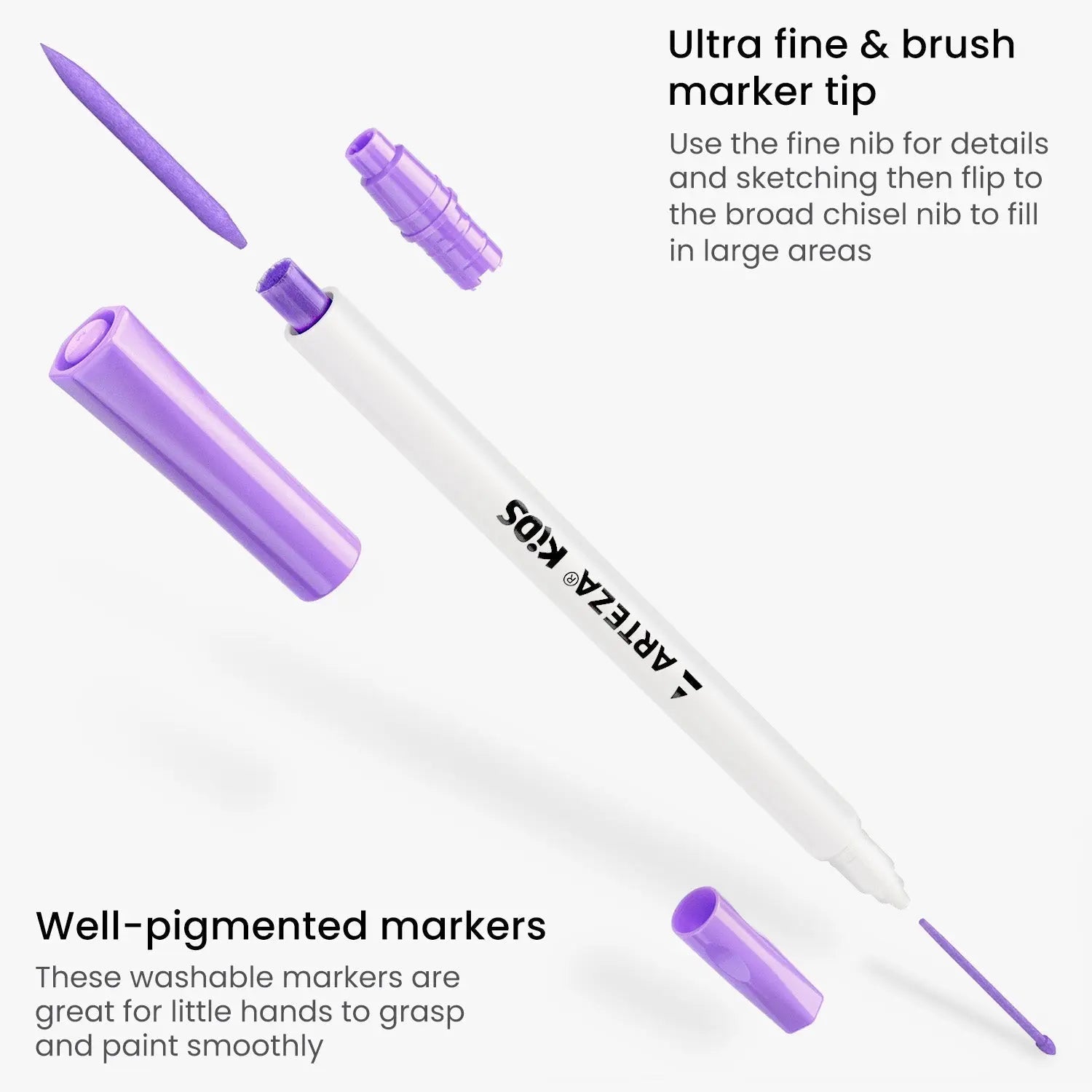 ARTEZA Kids Dual Tip Washable Markers, 24 Bright Colors, Marker Pens with Ultra Fine and Brush Tip, School Supplies for Kids Ages 3 and Up - Arteza