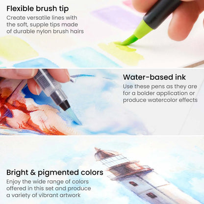 Arteza Real Brush Pens, Set of 12 Paint Markers with Flexible Brush Tips, 100% Nontoxic, Professional Watercolor Pens for Painting, Drawing, Coloring, Art Supplies for Artist & Hobby Painters - Arteza - uso