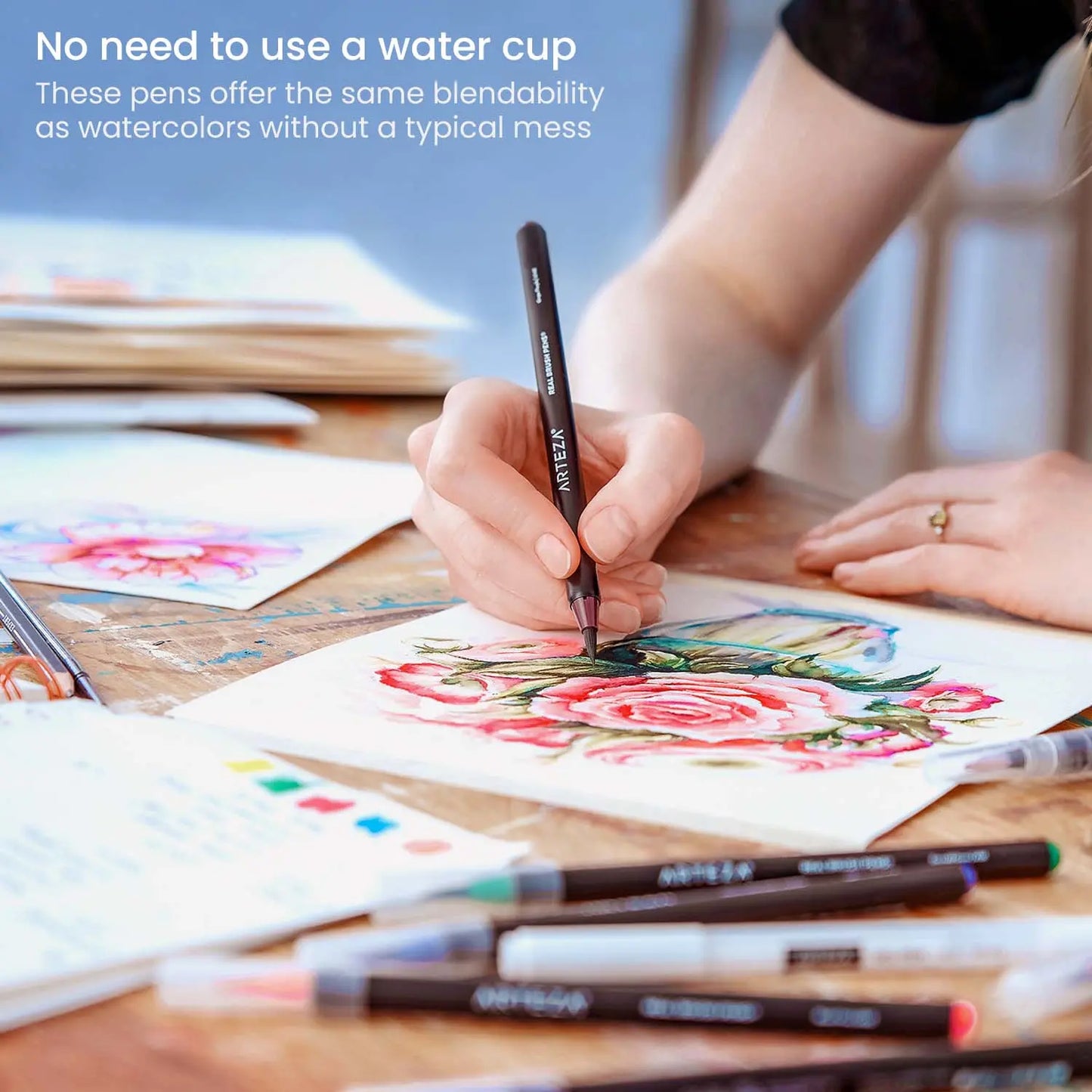 Set 24 Brush Pen Plumón Marcador Punta Pincel Premium Arteza - Coveme