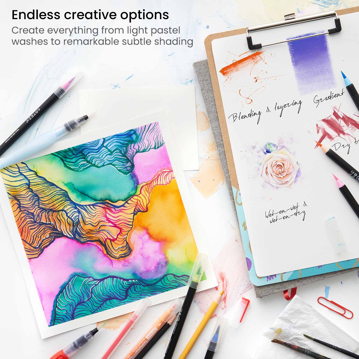 Set 24 Brush Pen Plumón Marcador Punta Pincel Premium Arteza - Coveme - empaque