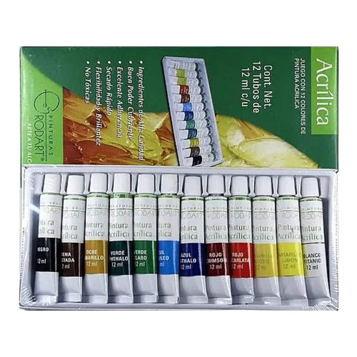 RODART - Juego con 12 tubos de pintura acrílica de 12 ml - RODART - vista trasera