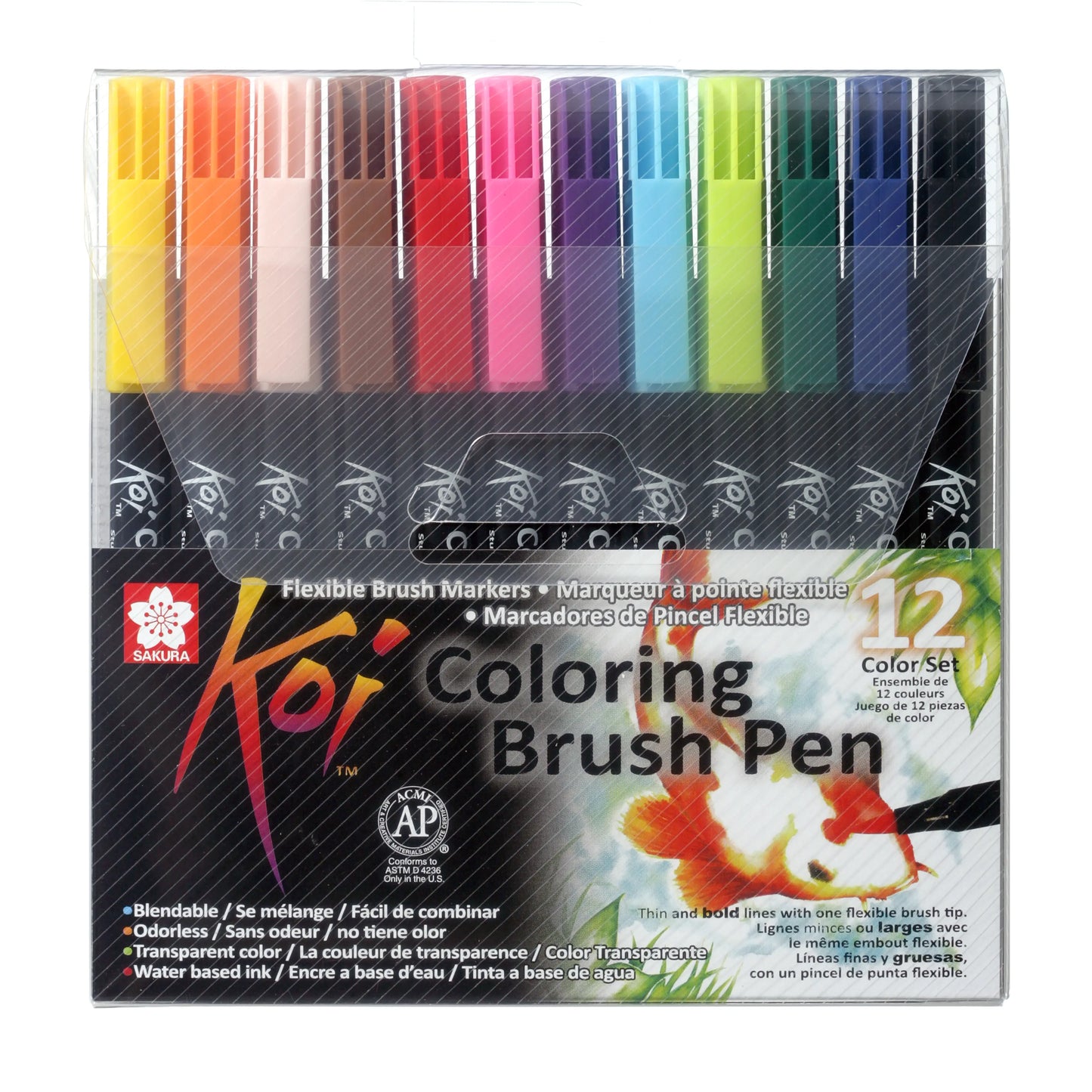 KOI - Estuche con 12 plumones punta tipo pincel Sakura