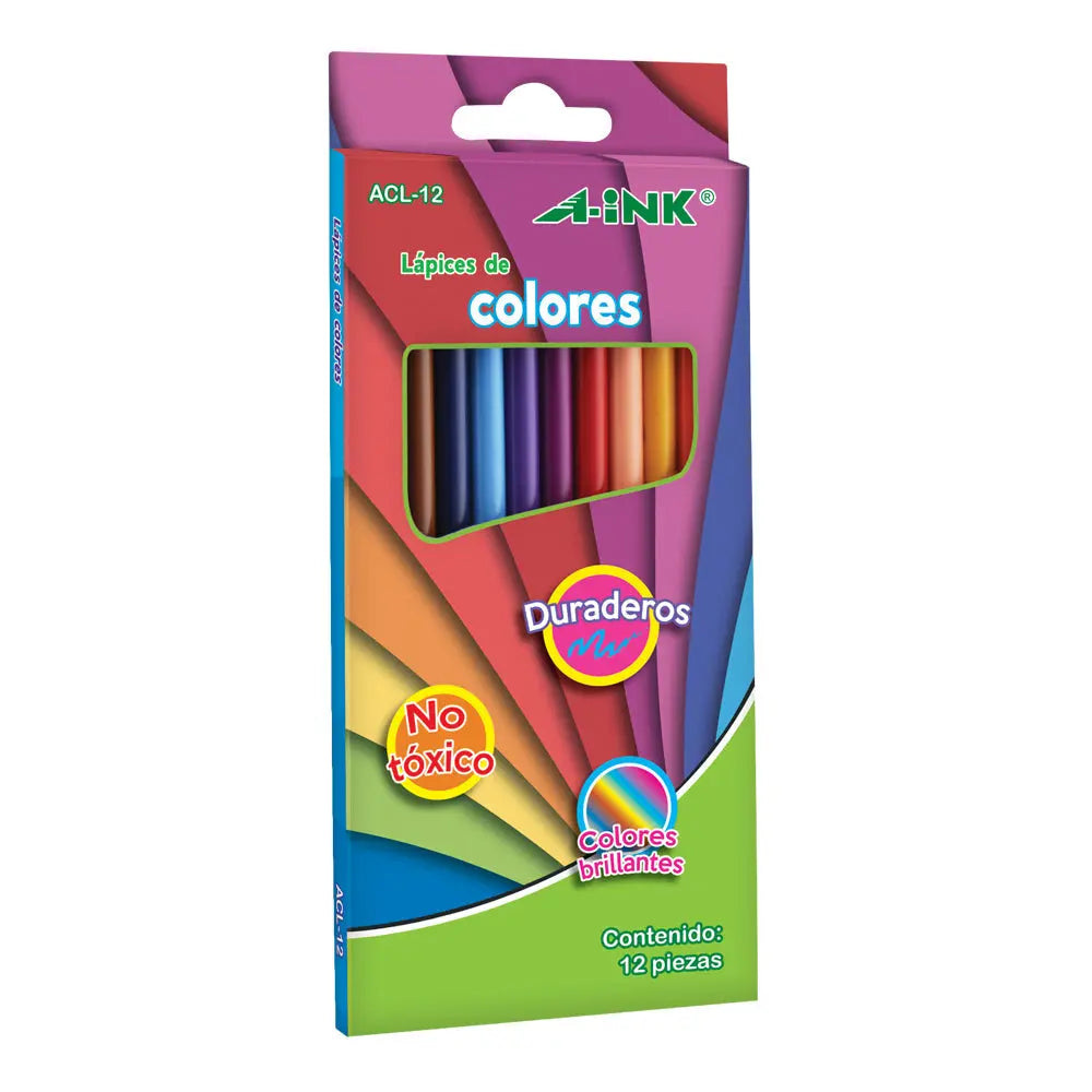Lápices de Colores A-ink de Madera Colores Brillantes 12 Piezas - Mae