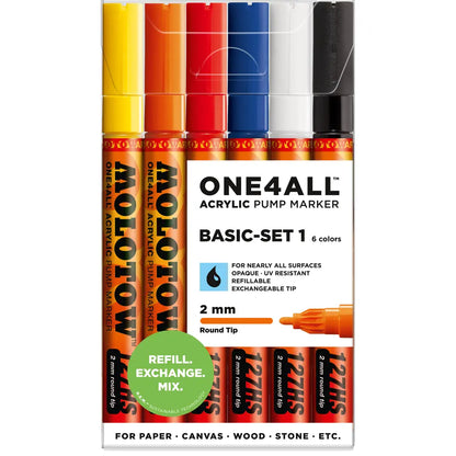 Set 6 Marcadores Molotow 2mm ONE4ALL Recargables Acrílico - Molotow - detalle