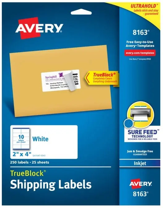 Etiqueta Blanca Inkjet De 5,1 X 10,2cm Avery 8163 Color Blanco - Avery - vista lateral
