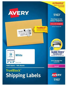 Etiqueta p/Impresora Láser c/1000 10 × Hoja 100hj Blanco 2×4" Avery® 5163 Caja - Avery