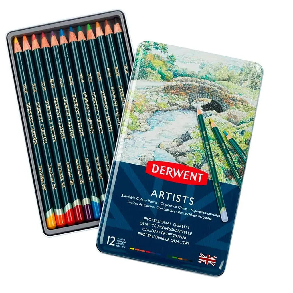 Derwent - Estuche metálico con 12 lápices de color artists no. 32092 Derwent