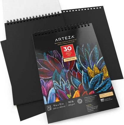 Set de 2 Block Papel Negro Bocetos Dibujo 23x30 30h Arteza - Coveme - accesorios