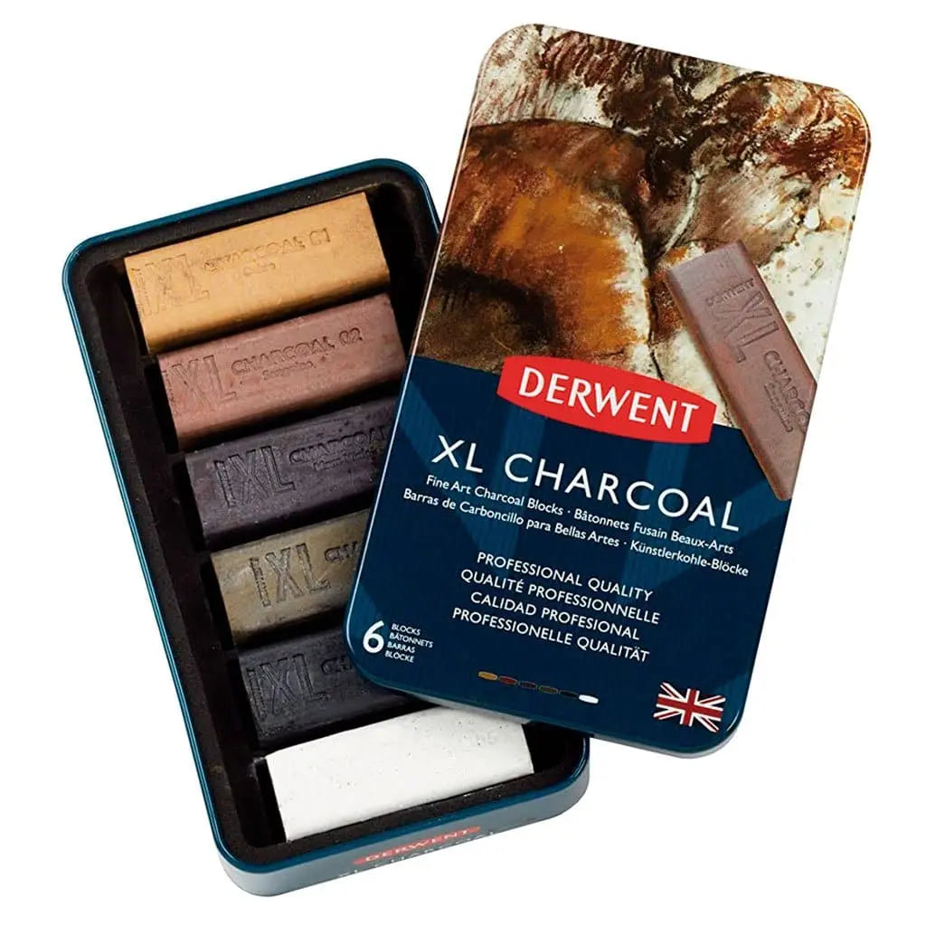 Carbón Xl Graphite Xl Charcoal Caja Metálica Derwent 6 C/u Café - Derwent