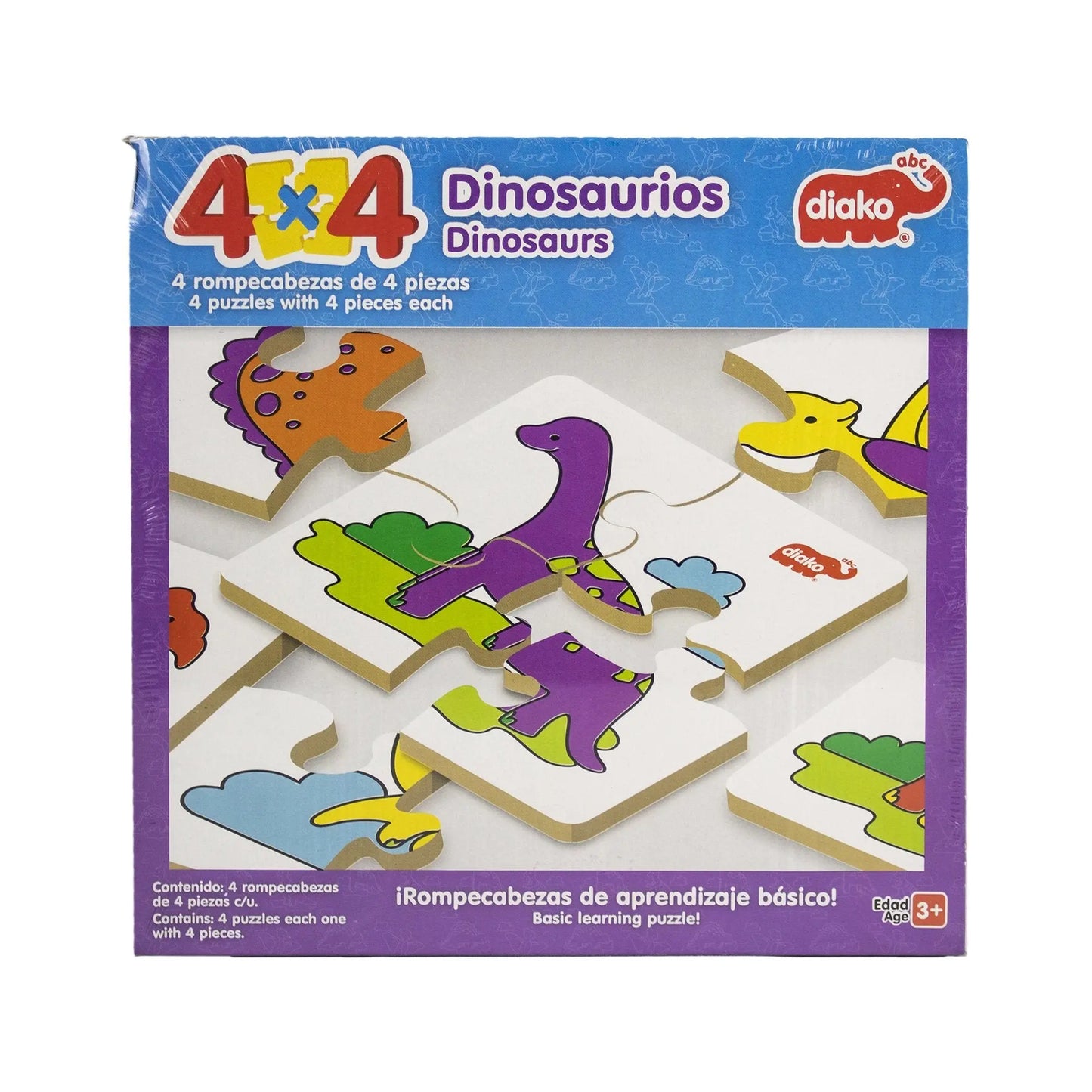 DIAKO 4 x 4 Dinosaurios Rompecabezas 4 Piezas - Diako - vista lateral