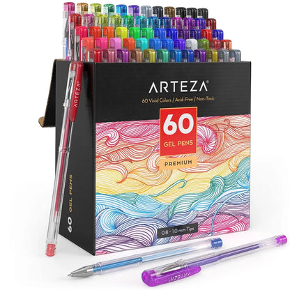Set 60 Plumas Gel Metalicos Glitter Neon Pastel Arteza - Arteza - vista trasera