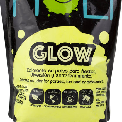 Polvos Holi Glow Amarillo Fluorescente Maxibolsa 650gr - Polvos Holi