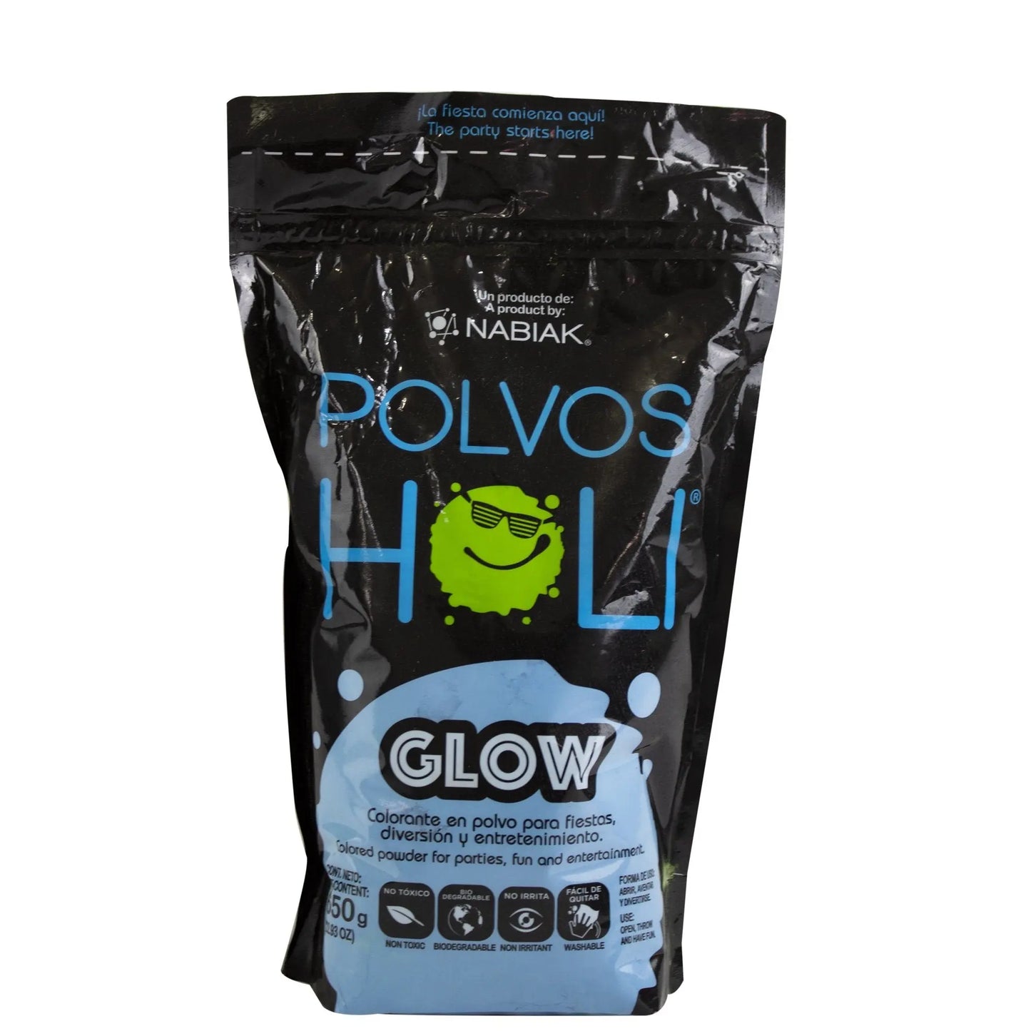 Polvos Holi Glow Azul Fluorescente Maxibolsa 650gr - Polvos Holi - vista trasera