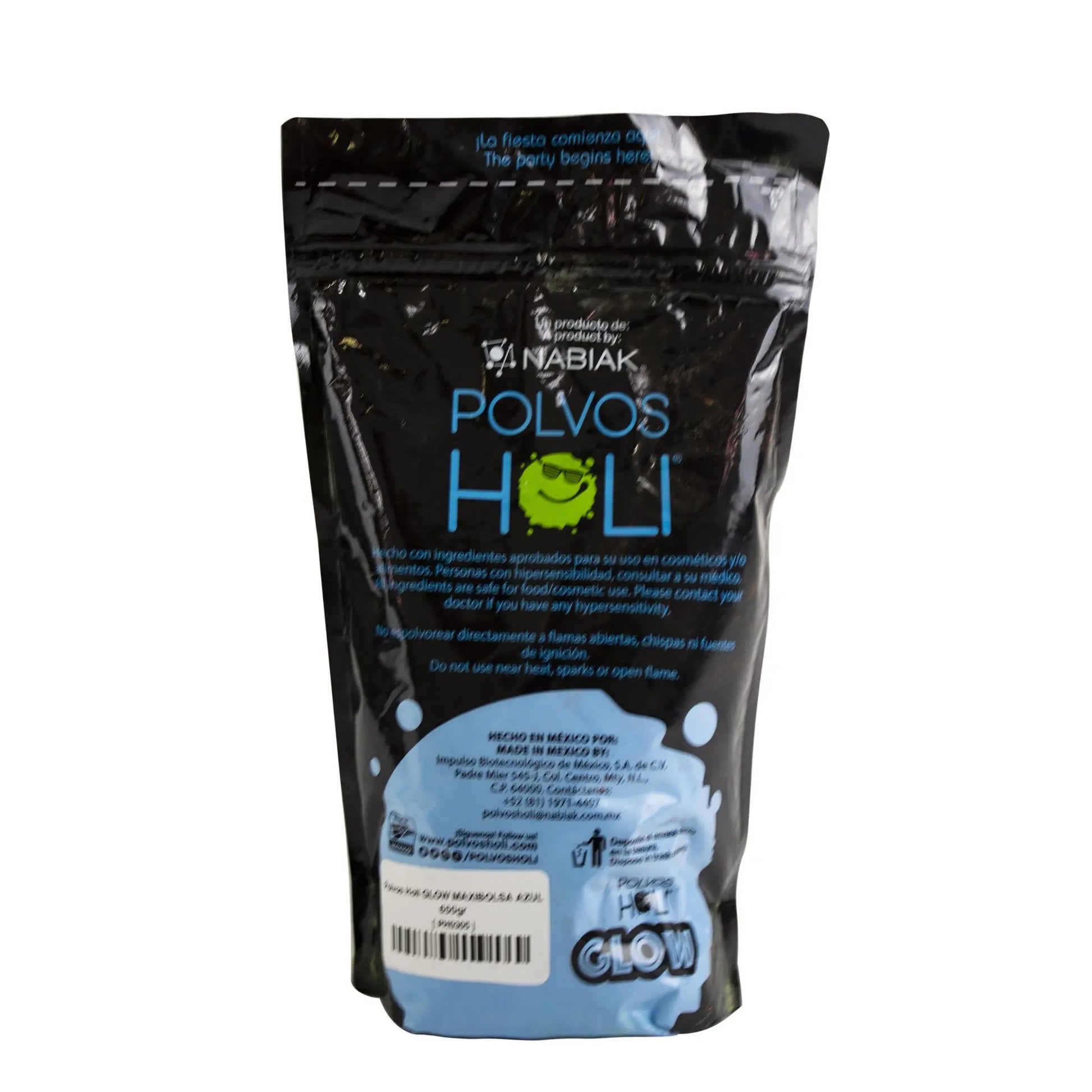 Polvos Holi Glow Azul Fluorescente Maxibolsa 650gr - Polvos Holi - vista lateral
