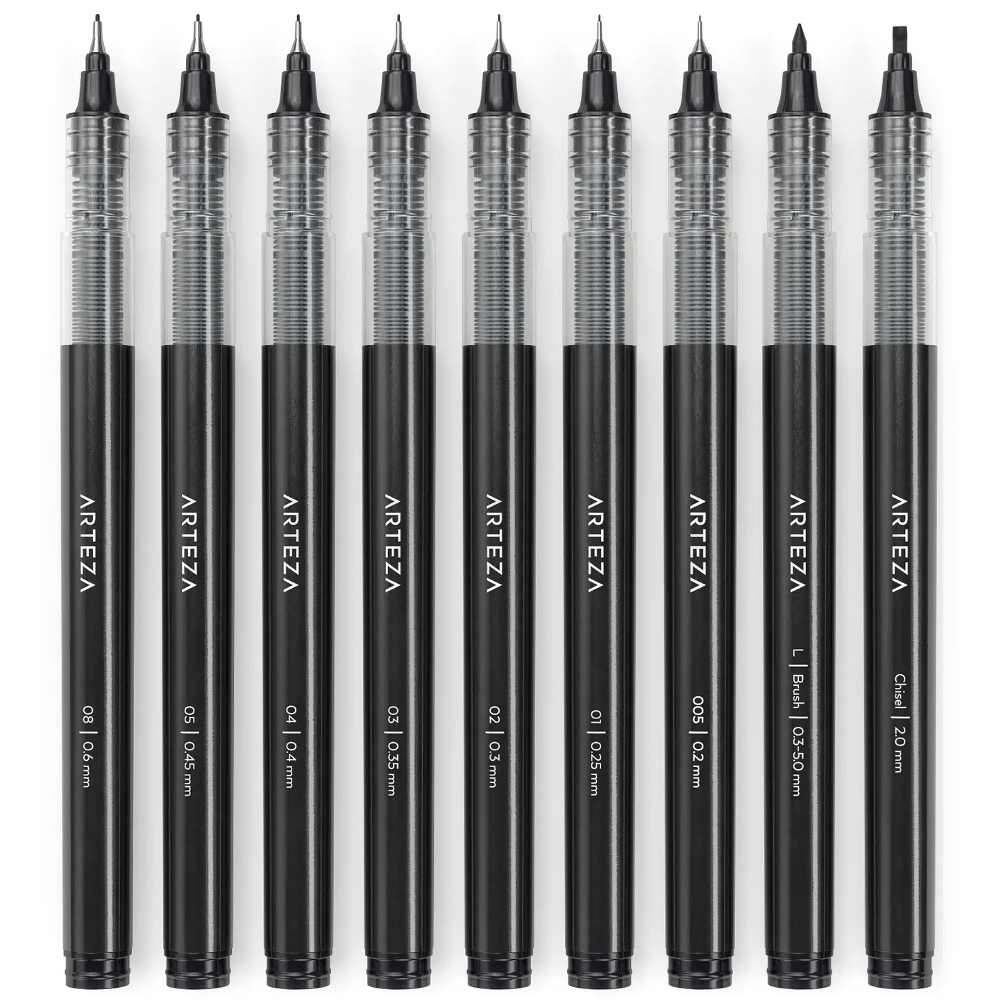 ARTEZA Micro-Line Ink Pens, Set of 9, Black Fineliners with Japanese Archival Ink, Art Supplies for Comic Artists and Illustrators - Arteza - vista lateral