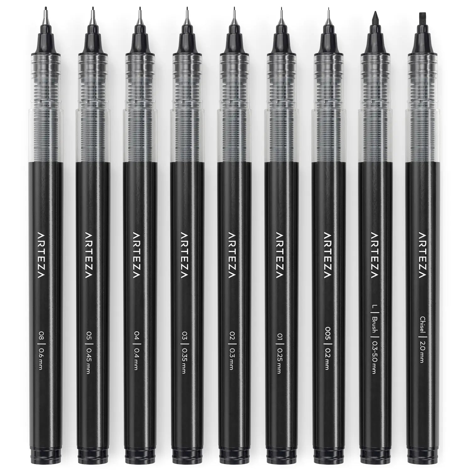 ARTEZA Micro-Line Ink Pens, Set of 9, Black Fineliners with Japanese Archival Ink, Art Supplies for Comic Artists and Illustrators - Arteza - vista lateral