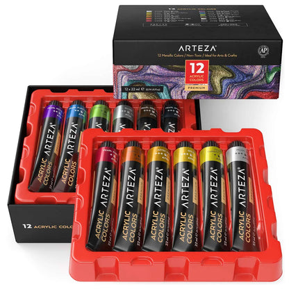Set 12 Pintura Acrílica Premium Metálica Profesional Arteza - Arteza - empaque