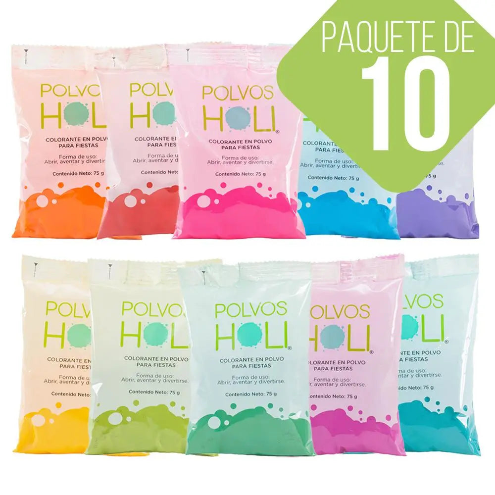 10 Pack Polvos Holi Original Colores 75gr - Polvos Holi