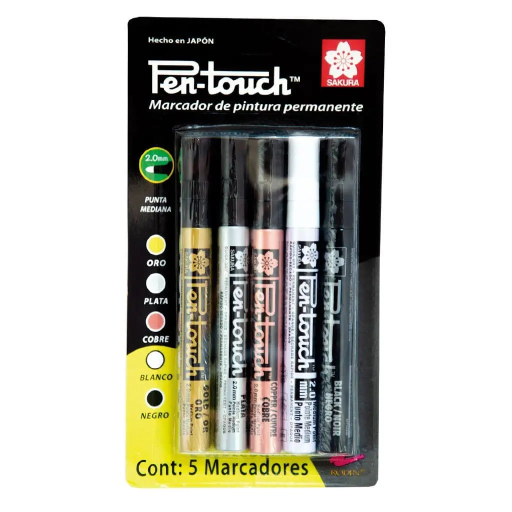 Empaque con 5 marcadores punto mediano surtido pen-touch Sakura