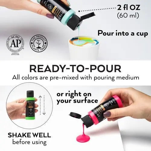 Set 32 Pinturas Acrílica Fluido Pouring Vertido 60ml Arteza - Arteza - detalle