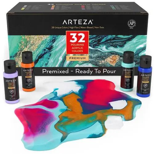 Set 32 Pinturas Acrílica Fluido Pouring Vertido 60ml Arteza - Arteza - vista trasera