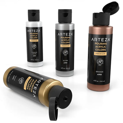 4 Pintura Acrílica Fluido Pouring Vertido Metallic Arteza - Arteza - empaque