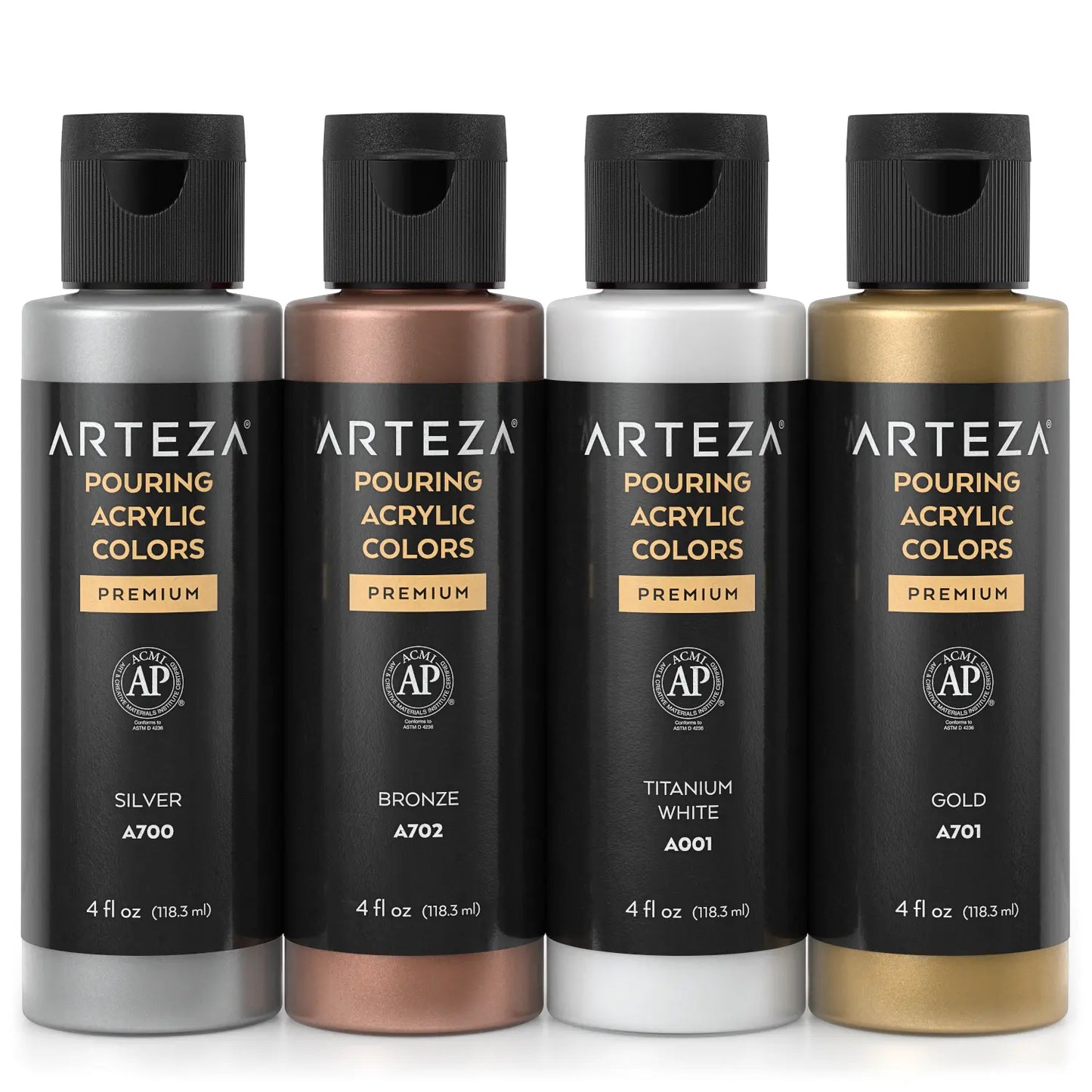 4 Pintura Acrílica Fluido Pouring Vertido Metallic Arteza - Arteza