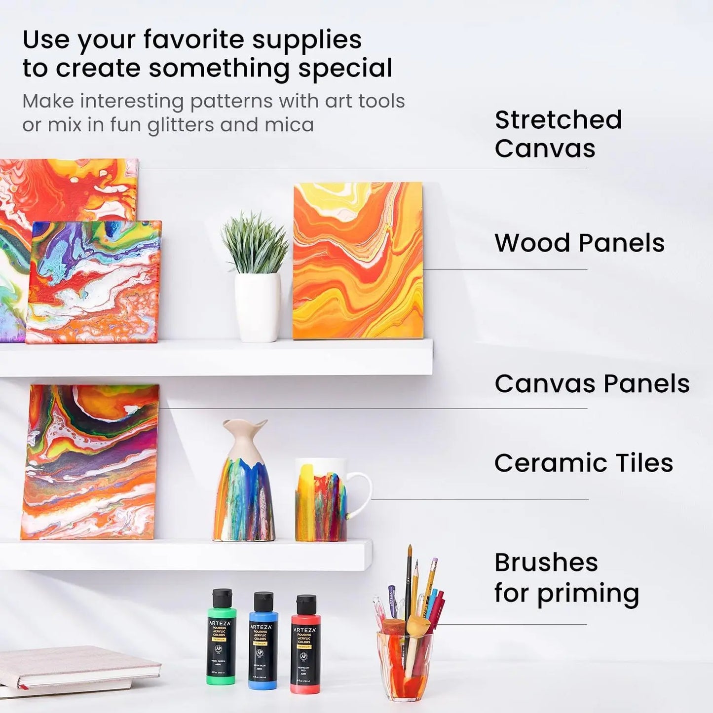 Set de 8 Pintura Acrílica Fluido Pouring Vertido Espectral Arteza - Arteza - empaque