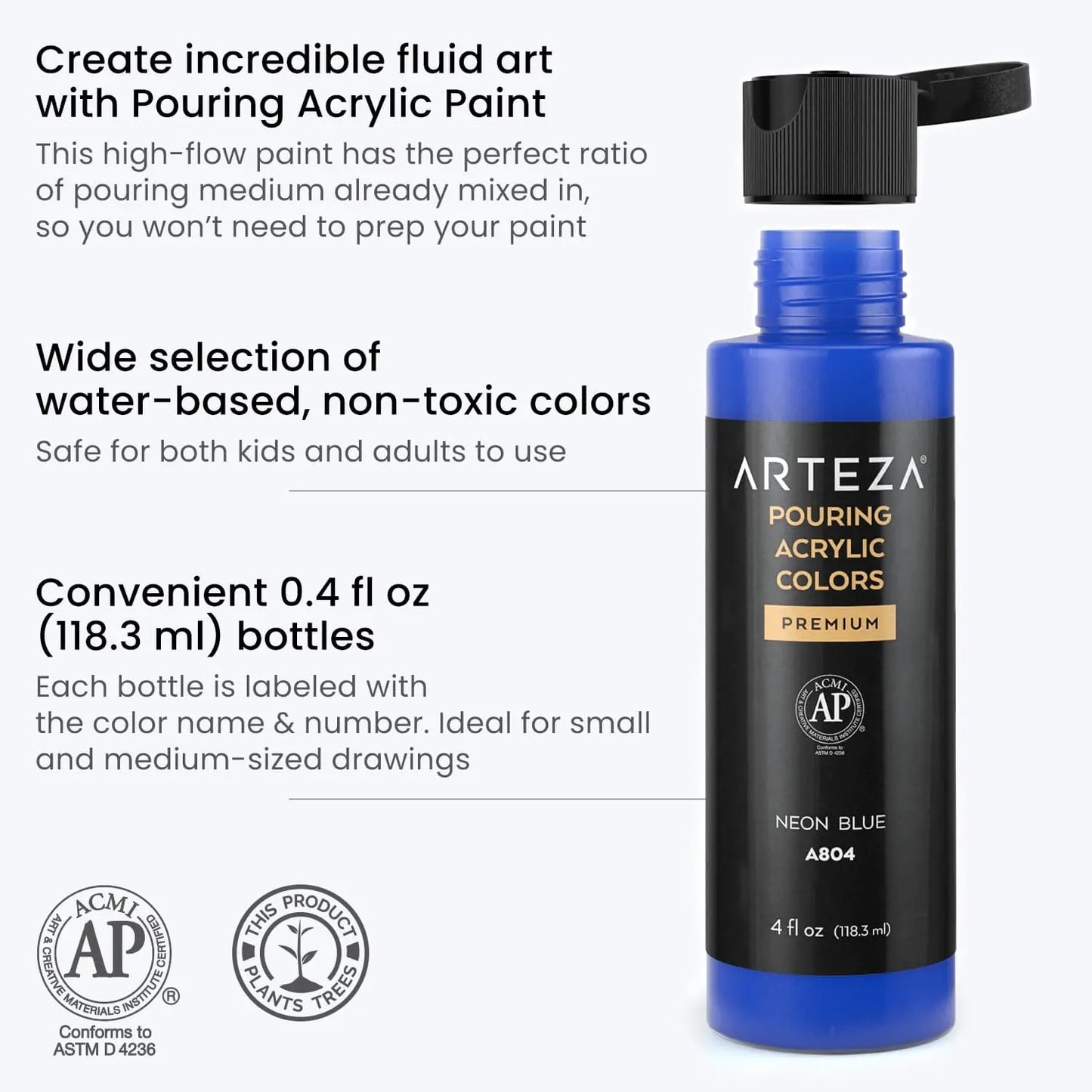 Set de 8 Pintura Acrílica Fluido Pouring Vertido Espectral Arteza - Arteza - vista trasera