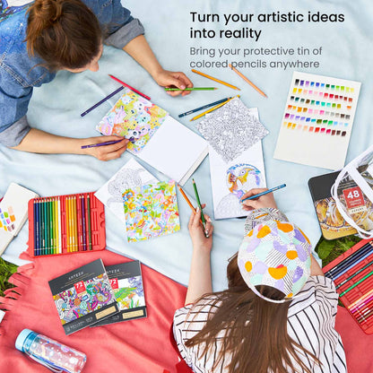 ARTEZA Colored Pencils, 48 Wax-Based Color Pencils, Vibrant Coloring Pencils in Tin Box for Adults, Professional Art Supplies - Arteza - vista trasera
