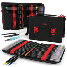 Arteza Real Brush Pens, 96 Colors, Flexible Nylon Tips, Coloring Markers in 108-Slot Organizer Case, Art Supplies for Watercolor Painting, Sketching, Lettering, and Calligraphy - Arteza - uso
