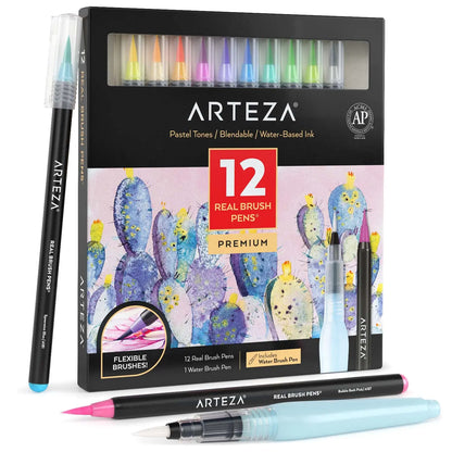 Set 12 Brush Pen Pasteles Dibujo Plumón Punta Pincel Arteza - Arteza - vista trasera