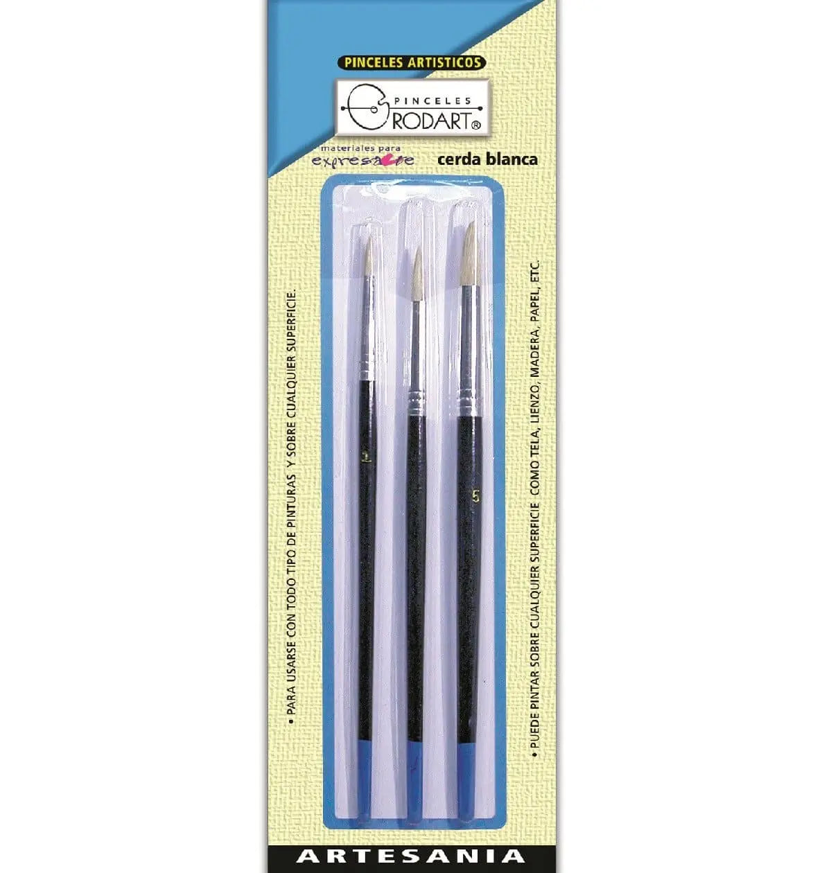 RODART - Juego de 3 pinceles artísticos s- azul Rodart - Juego de 3 pinceles artísticos cerda blanca - Rodart - vista lateral