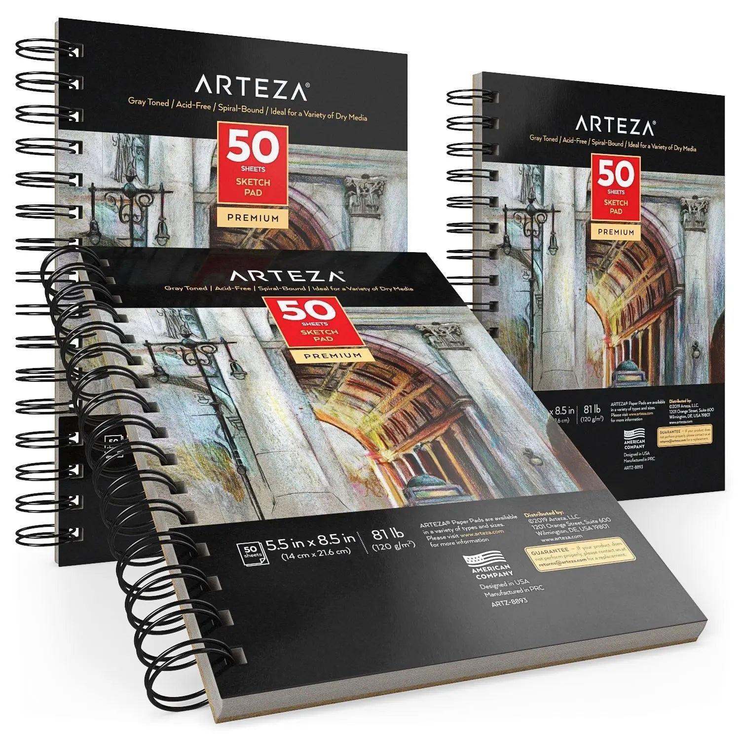 Set 3 Sketchbook Cuaderno Dibujo Hojas Gris 14x21 Arteza - Coveme - vista lateral
