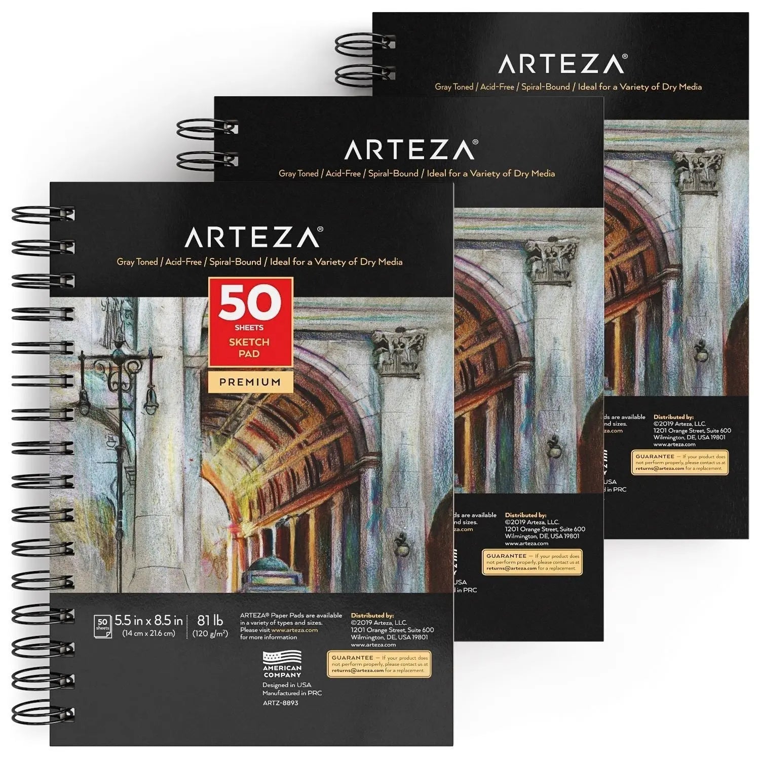 Set 3 Sketchbook Cuaderno Dibujo Hojas Gris 14x21 Arteza - Coveme - accesorios
