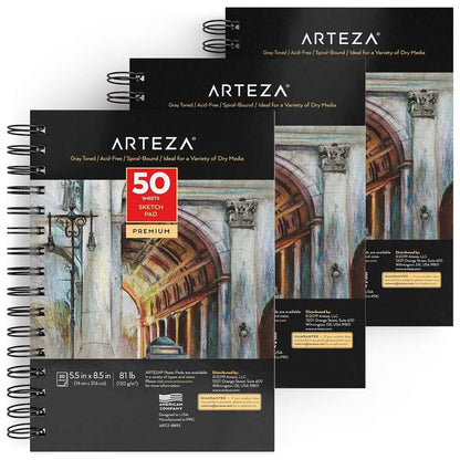 Set 3 Sketchbook Cuaderno Dibujo Hojas Gris 14x21 Arteza - Coveme - accesorios