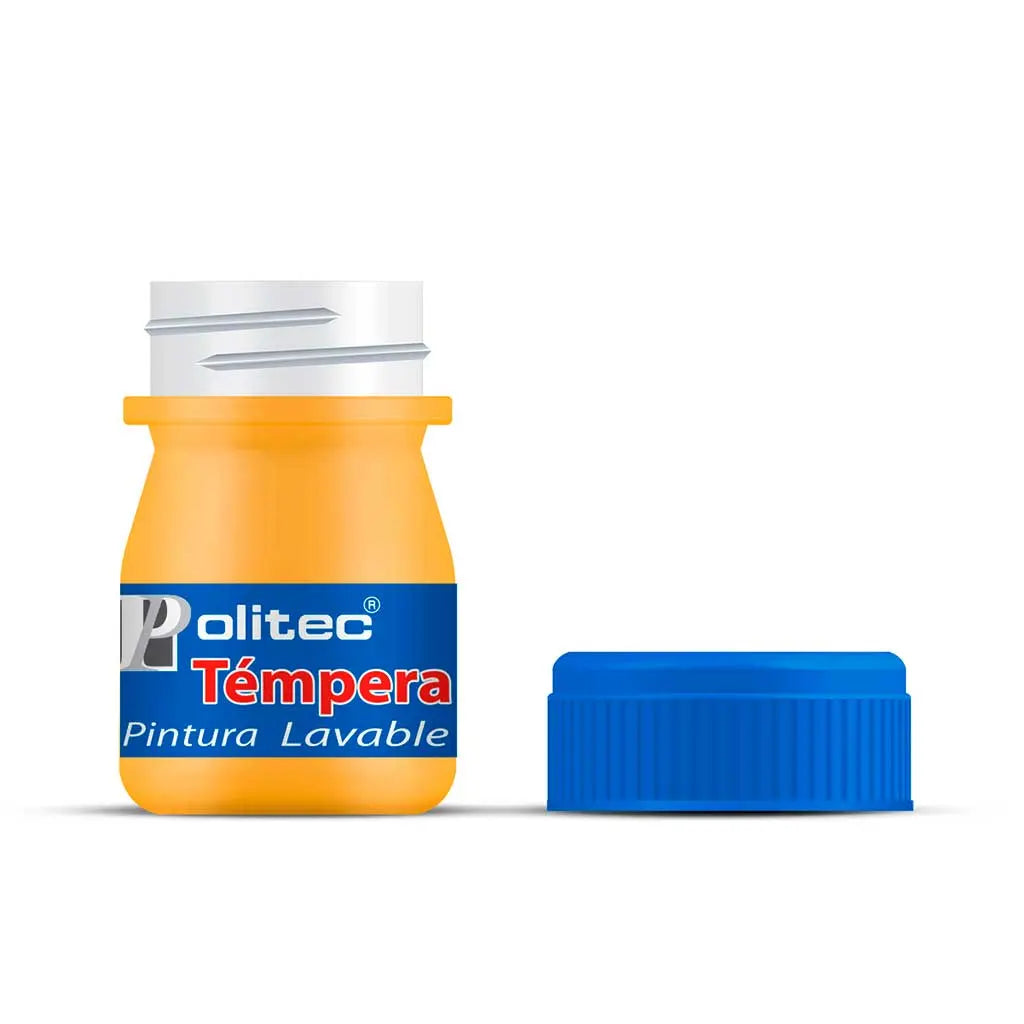 POLITEC - Pintura témpera amarillo limon no 50 | #f0e12a | mate | ? | ? / 20 ml - Politec - vista lateral