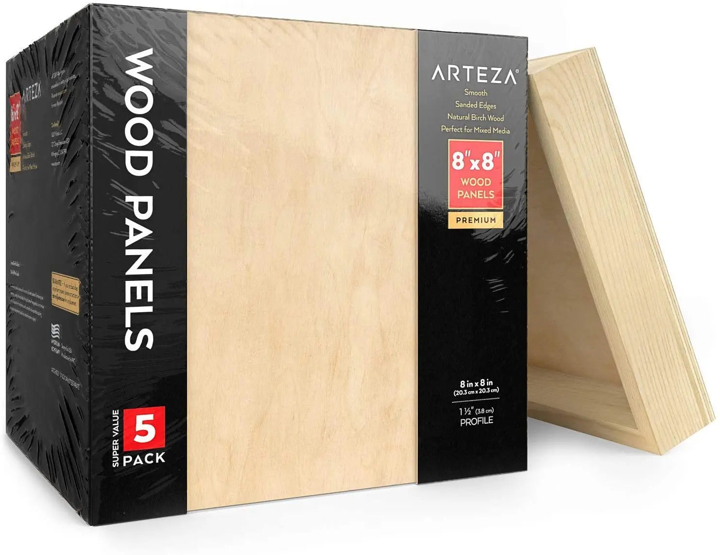 Set de 5 Lienzo Madera Canvas Bastidor Pintura 20x20 Arteza - Coveme - detalle